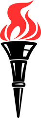 Vector of Flame torch. Burning torch with flame on white background. Flaming Torch vector illustration. A stylized tiki torch with a burning flame.