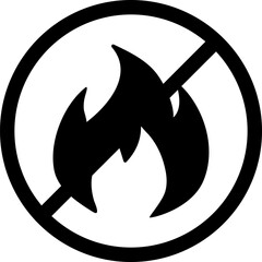 No fire sign silhouette vector. no fire icon sign symbol, prohibited flame sign, flame warning, isolated on white background. 