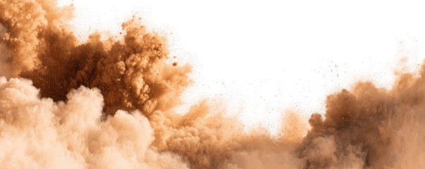 A large cloud of tan-colored dust explodes outward