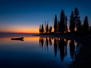 Obraz premium Landscape of Lake and Trees at Dusk