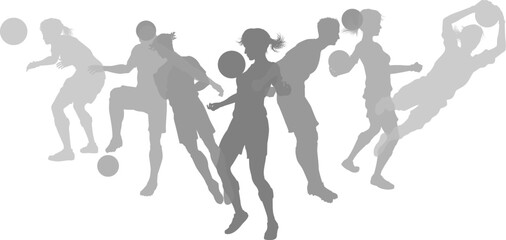 Soccer football player male and female silhouette outlines men and women group