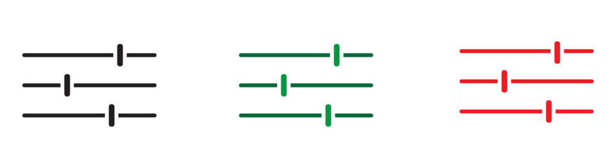Settings sliders icon.  sliders icon vector outline set illustration sign. set of Black and white media control icons vector with transparent PNG background, multimedia interface buttons including pla
