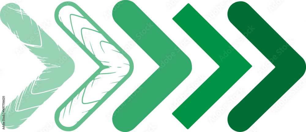 Poster green arrows progressing forward in a row