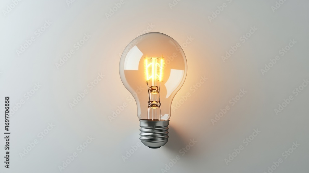 Poster illuminated lightbulb on plain studio background during daytime