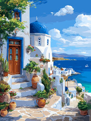 Obraz premium vector illustration of greek landscape