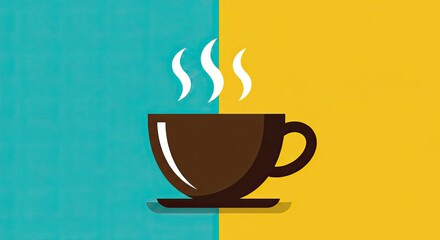 Obraz premium Illustrative vector of coffee cup with steam icons, flat design, vibrant colors