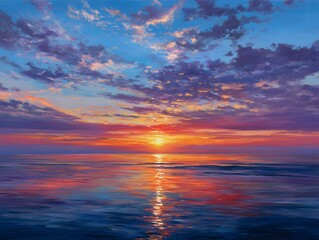 Fototapeta premium Ocean Sunset with Colorful Clouds