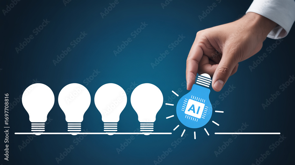 Poster artificial intelligence ai light bulb innovation concept ideas and machine learning technology solut