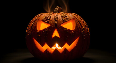 Illuminated Halloween Pumpkin with Bumpy Skin and Candlelight Glow