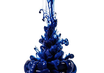 Vibrant indigo, cerulean blue liquid ink burst, elegant concentrated swirl, intricate patterns on transparent background, studio lighting, concept of abstract fluid dynamics