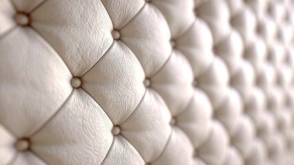 Luxurious padded off white leather texture button tufting soft surface elegant pattern close up detail modern interior comfortable smooth stylish sophisticated