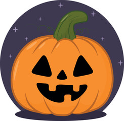 Illustration of a halloween pumpkin on a purple background.