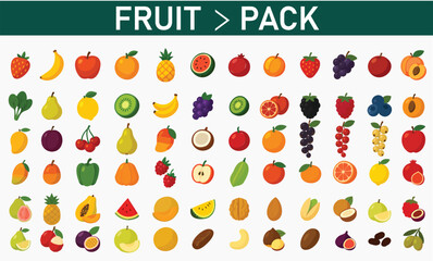 100 Fruit Vector Icons Pack – Colorful Flat Clipart for Food, Nutrition, Menu & Packaging Design