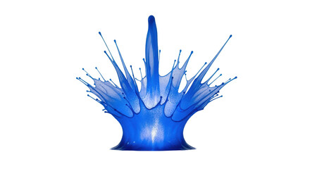 Vibrant electric blue phosphorescent paint splash with sharp crystalline tendrils and ethereal mist, glowing against a transparent studio background, concept of fluid dynamics.