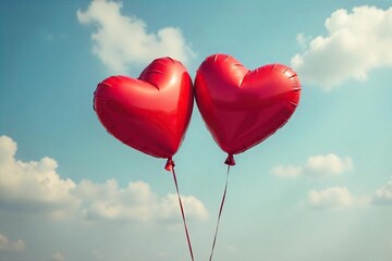 Heart-shaped balloons drifting apart, symbolizing a bittersweet end to a relationship Perfect for Valentine's Day themed projects conveying separation and loss , bitter, apart