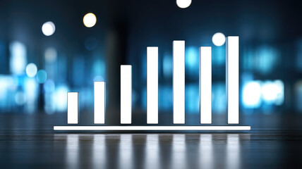 Glowing bar chart finance data analysis business growth success technology modern blue background futuristic digital progress upward trend investment abstract night economy statistics innovation