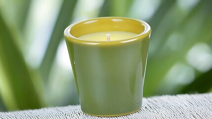 Ceramic pot candle minimal setup captured in 4K using 50mm macro lens smooth wax surface and gentle glow