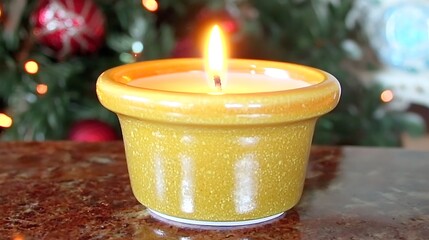 Ceramic pot candle minimal setup captured in 4K using 50mm macro lens smooth wax surface and gentle glow