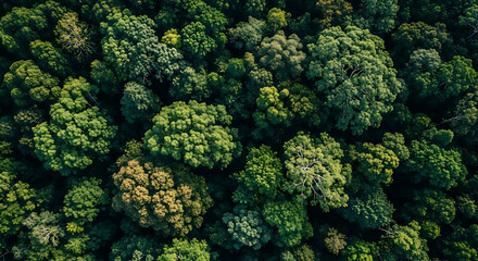 Naklejka premium Vector illustration of aerial view of a dense green forest canopy with lush trees stretching towards the sky