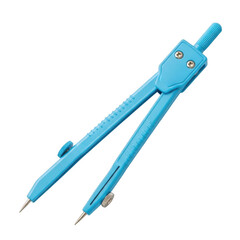 A bright blue drafting compass isolated on a transparent background for design and precision