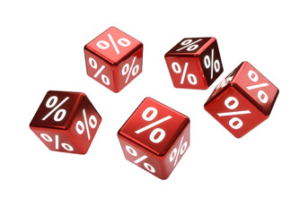 Red dice showing percentage signs on each side gambling concept isolated high quality professional
