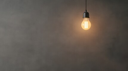 Elegant Hanging Light Bulb Against Neutral Gray Background with Texture