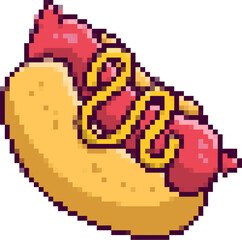 Fototapeta premium Pixel art hot dog isolated on white background. Vector illustration