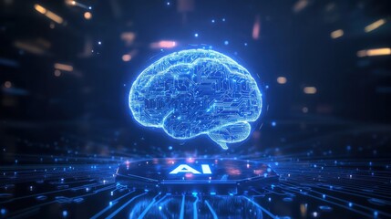 Brain Shaped Like Circuit Board in Digital Environment at Night