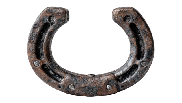 Rusty horseshoe, close-up, isolated