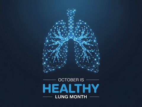 October is healthy lung month awareness with abstract lung illustration