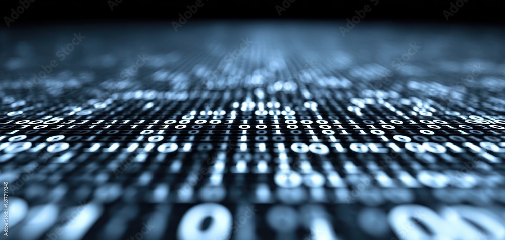 Poster the binary code matrix stretching into a futuristic digital data horizon