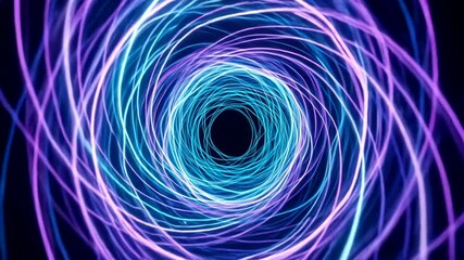 Abstract spiral tunnel animation with glowing neon light trails in motion graphics loop, energetic - Powered by Adobe