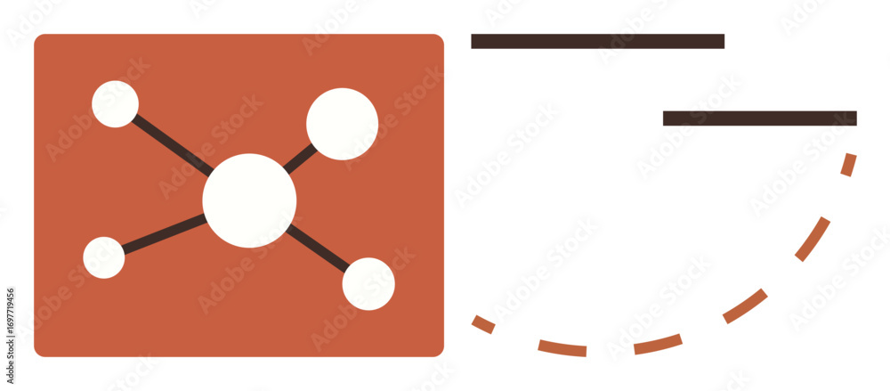 Poster connected nodes inside a square represent a network, paired with dashed and solid lines curving outw