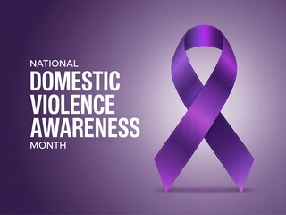 National domestic violence awareness month with purple ribbon on gradient background