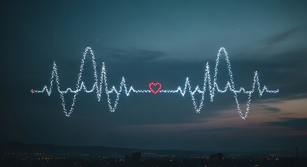 Obraz premium Glowing Heartbeat in Sky