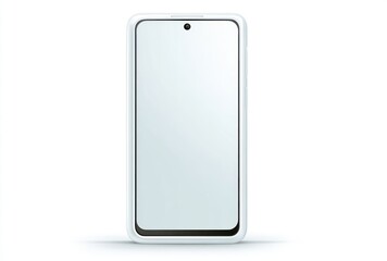 Sleek smartphone with a white case and a blank screen, presented against a pristine white backdrop. Minimalist aesthetic