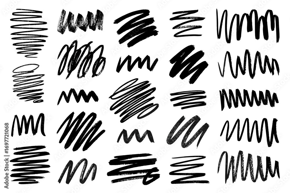 Poster abstract black brush strokes and scribbles: a collection of vector elements for design and creative 