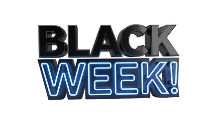 Black week neon sign glowing blue light promotional sale event high quality professional