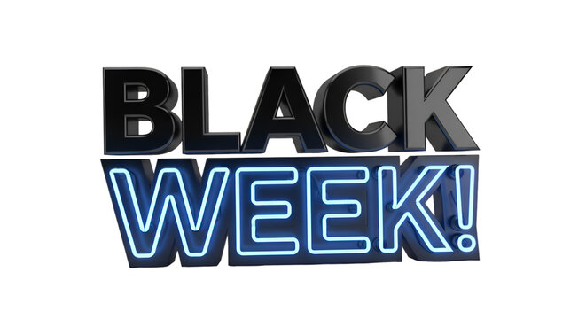 Black week neon sign glowing blue light promotional sale event high quality professional