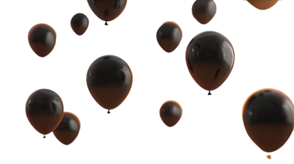 Dark brown and black balloons floating in the air against a black background