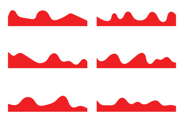 Vector set of separator header, section divider shapes for website, app or web page. Modern bottom or top border, headline design elements, red footers with curve lines, on white background in eps 10.
