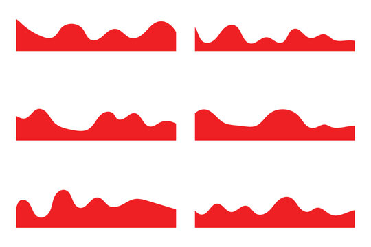 Vector set of separator header, section divider shapes for website, app or web page. Modern bottom or top border, headline design elements, red footers with curve lines, on white background in eps 10.