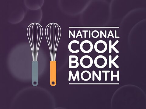 Celebrate national cookbook month with whisk and cookbook in the kitchen