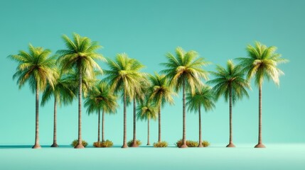 Obraz premium Ten palm trees standing in a tranquil tropical setting