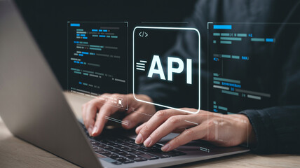 Api development concept application programming interface coding software development on laptop screen