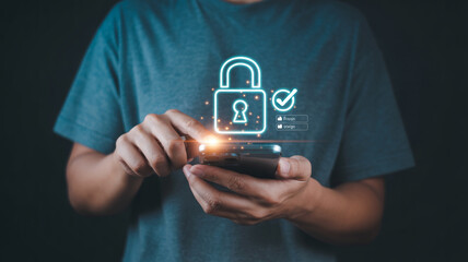 Secure mobile banking app data protection and online payment safety with digital padlock security