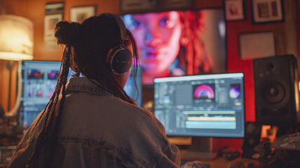 Video editor working in a studio: timeline editing and color grading — shot for production, freelancing and creative studios.