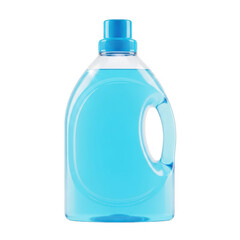 Bright blue bottle of liquid laundry detergent isolated on a transparent background