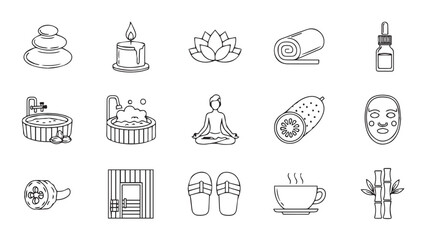 Collection of spa and wellness icons in a distinctive silhouette style