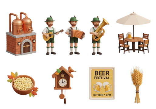 3d icon of set of 3d icons representing a german beer festival and related elements, isolated on transparent background - Powered by Adobe